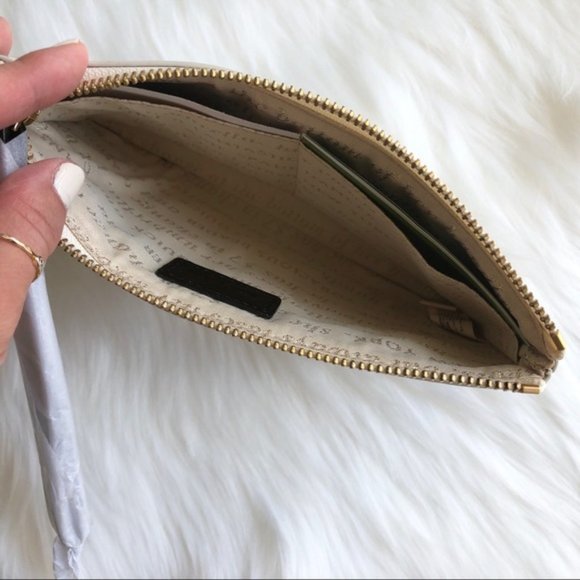 New KATE SPADE Striped Zippery Chrissy Wristlet Black Cream 8.25” x 4.6” - Picture 8 of 11